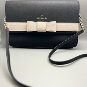 Kate Spade  Kirk Park Veronique Saffiano Leather Crossbody Bag Black /Pink Bow